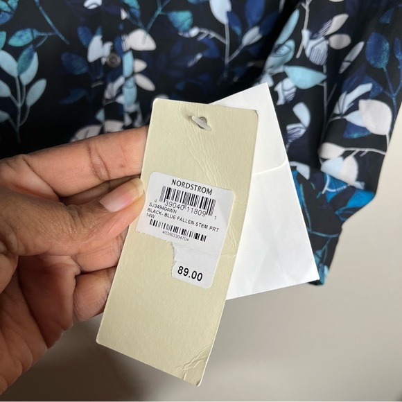 NWT Sejour Leaf Pattern Print Long Sleeve Button Down Front Blouse Size 14W - Picture 7 of 10